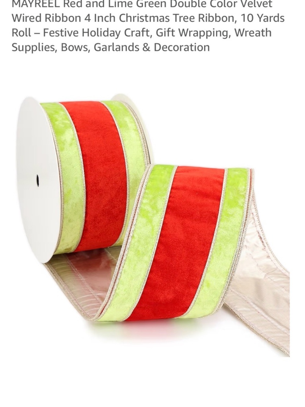 Holiday Velvet Ribbon in Red and Lime Green - Picture 9 of 11